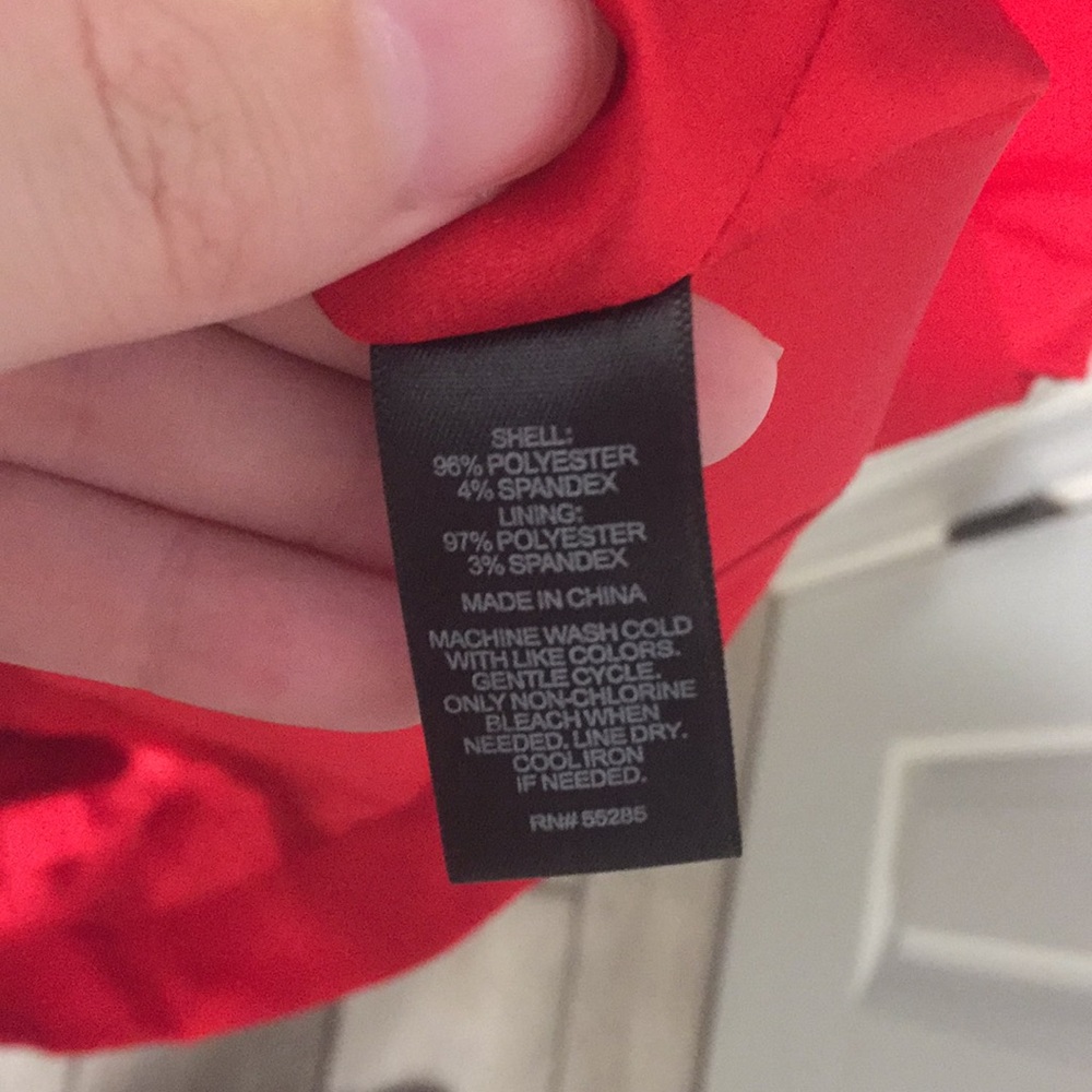 Express Red Shiny Ruched Strapless Dress - Picture 5 of 6